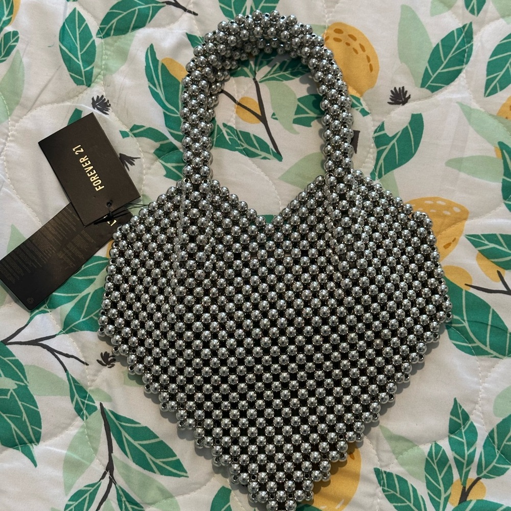 Forever 21 Silver Mini Bag with Intricate Beadwork